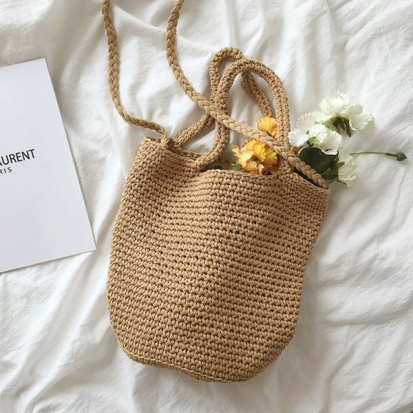 Wool Bucket Bag Cotton Woven Bag Shoulder Bag