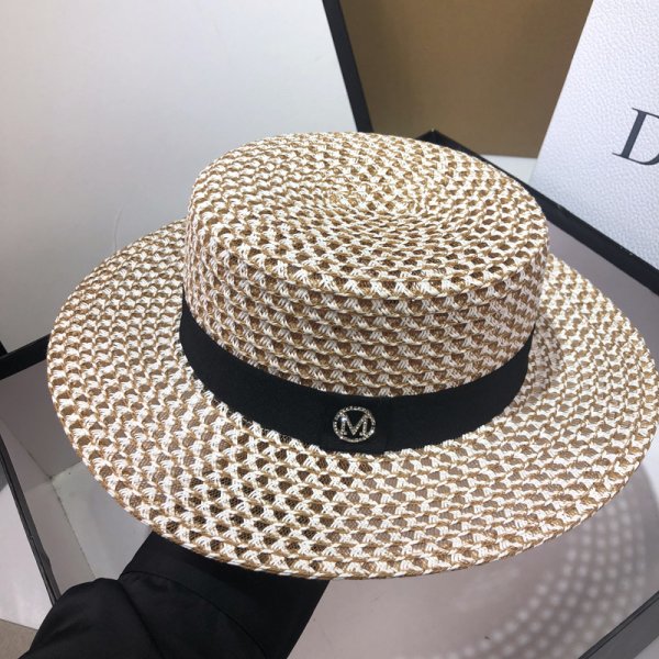 HT208 Retro Wide Brim Letter M Straw Hat Ladies Sun Hats Travel