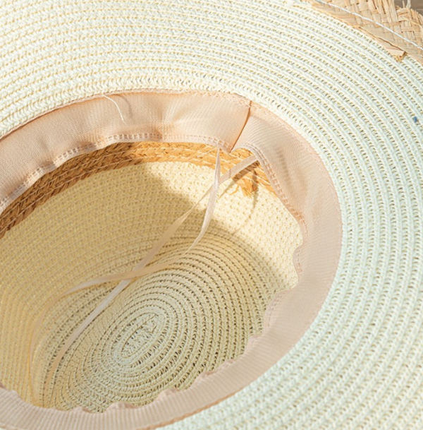 Retro Colorblock Raw Edge Sunscreen Straw Hat