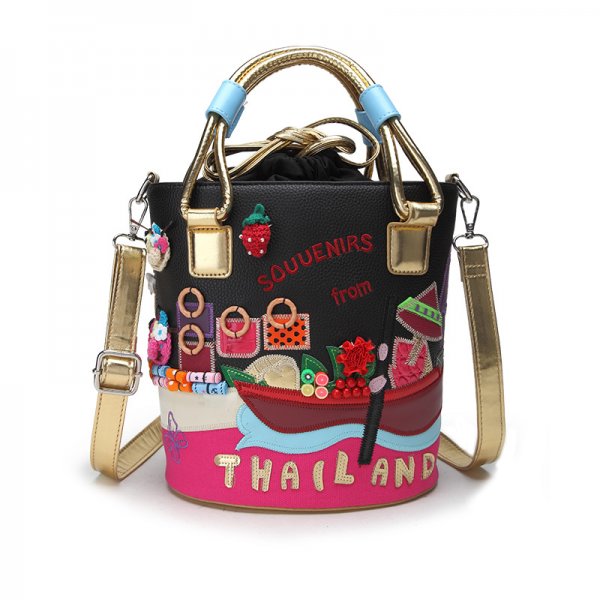 Women's Bag Stitching Embroidery Three-dimensional Bucket Bag Shoulder Bag