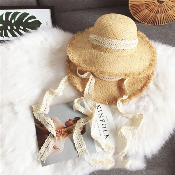 Summer Beach Raffia Black White Ribbon Hat Bow Raffia Hat Temperament Flat Straw Hats