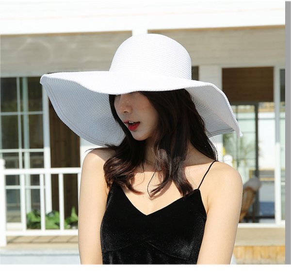 Women's Outdoor Large Brim Solid Color Straw Hat